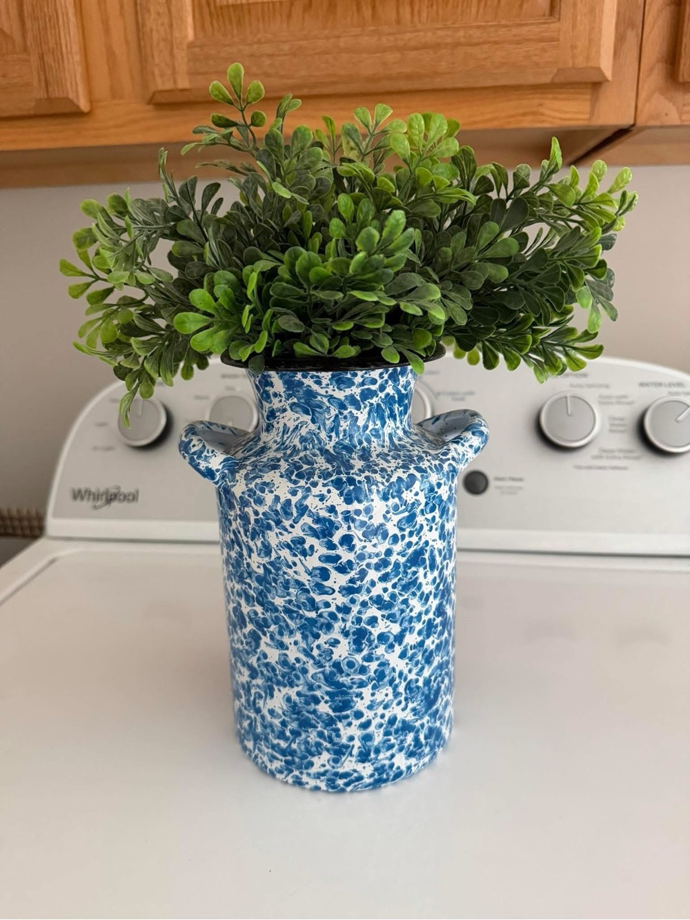 Blue Speckled Vase with Handles - Decorative Home Accent